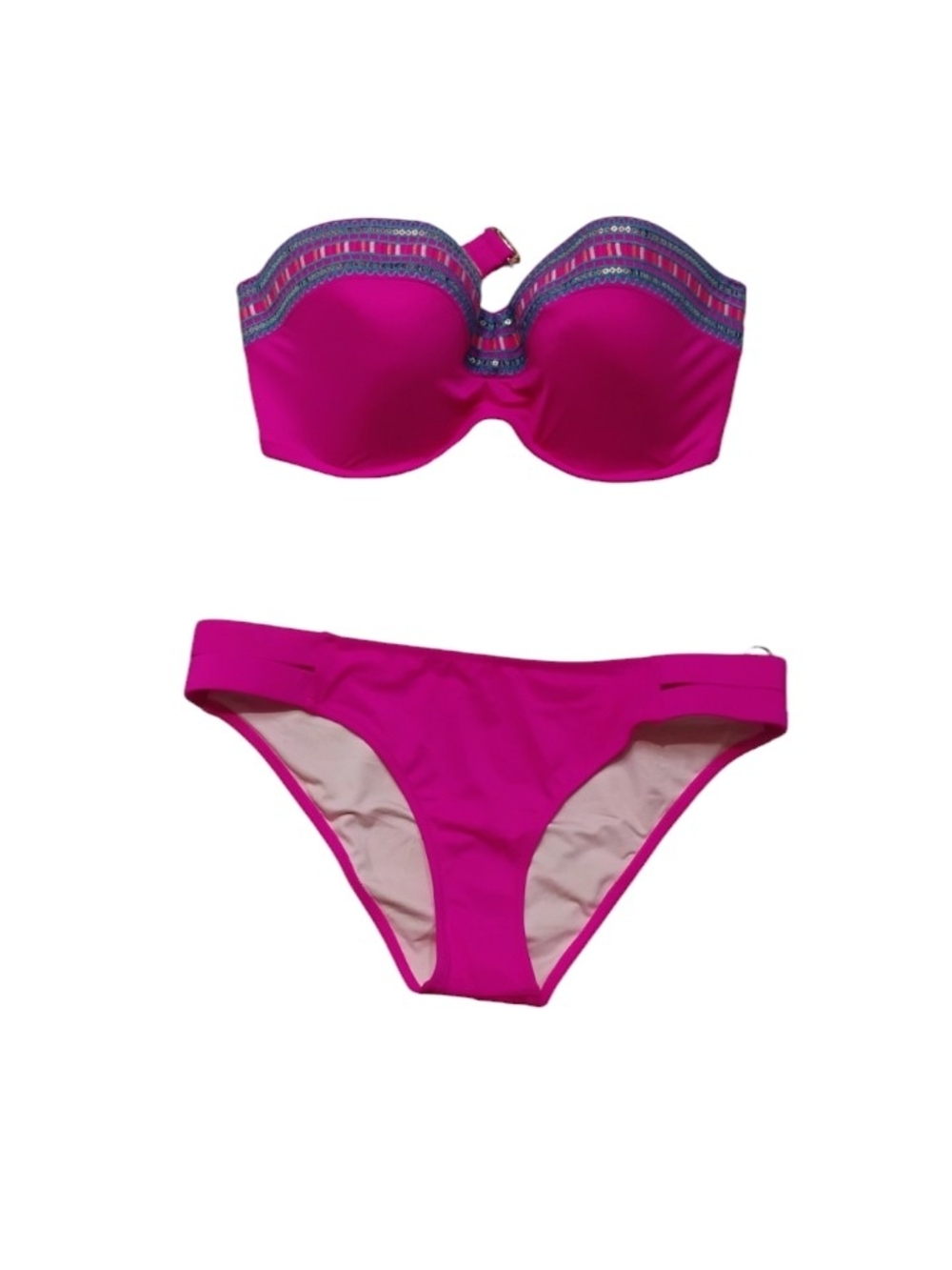 Shade & Shore Women’s Hot Pink W Design Strapless Bikini Set W Strap 38C, M NWT